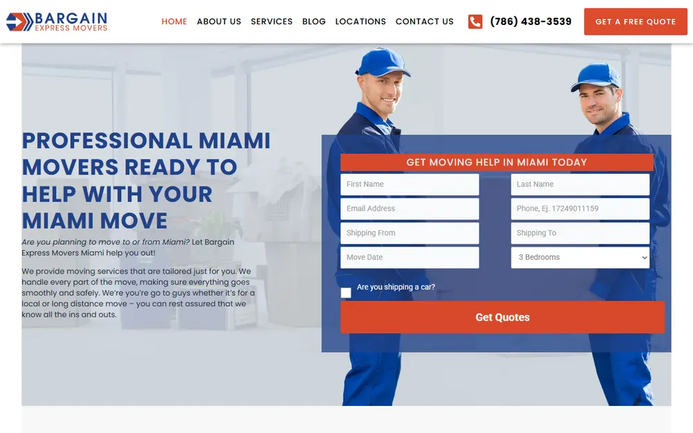 Bargain Express Movers homepage