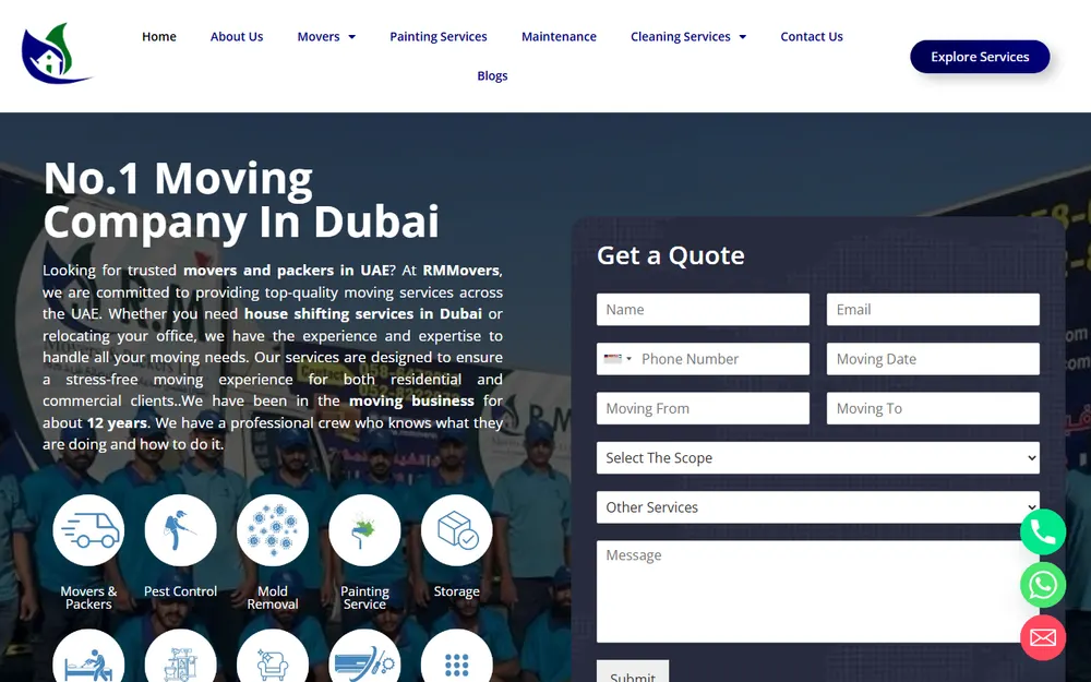 RM Movers and Packers Dubai homepage