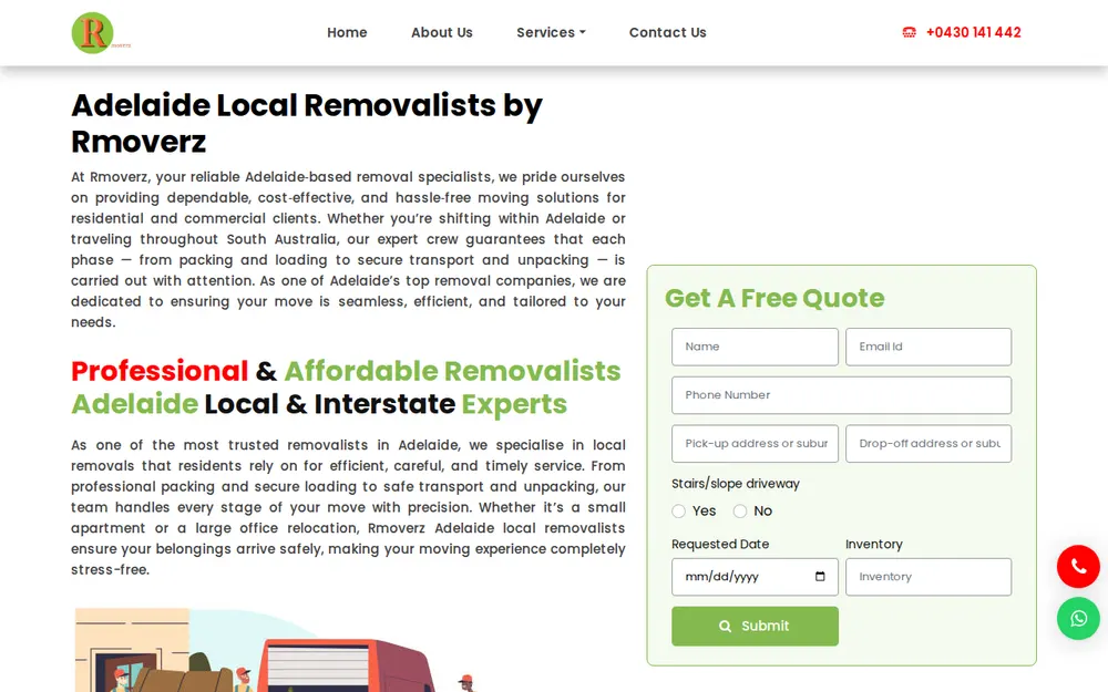 Rmoverz – Adelaide Furniture Removalists & Movers homepage