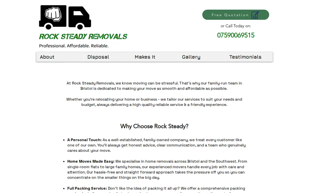 Rock Steady Removals homepage