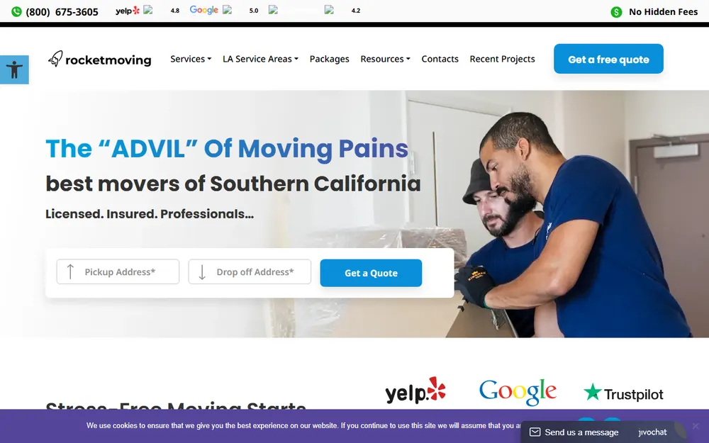 Rocket Moving Services in Los Angeles homepage