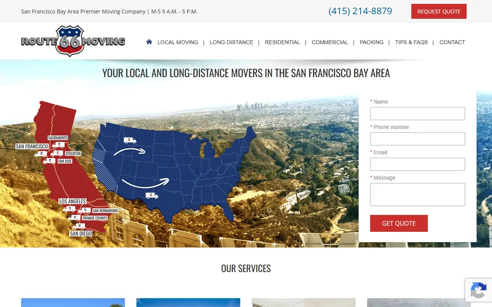 Route 66 Moving Company homepage