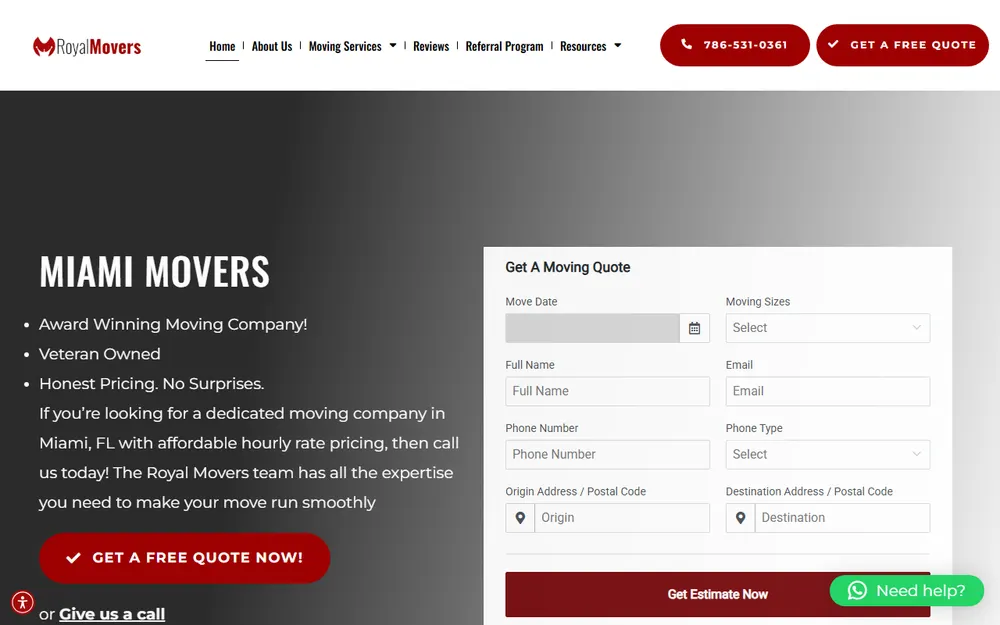Royal Movers Miami & Broward homepage