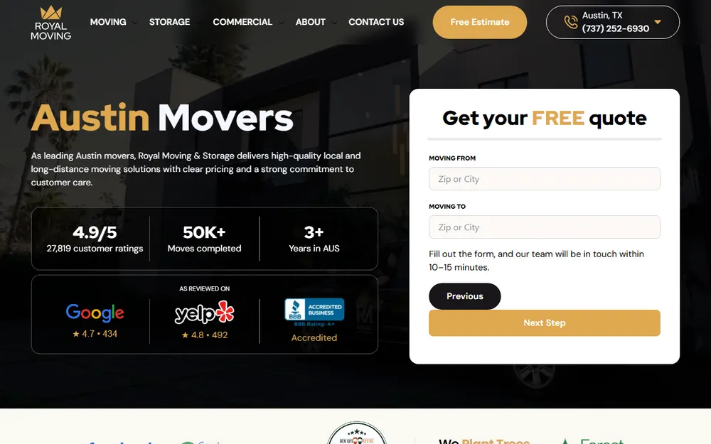 Royal Moving & Storage Austin homepage