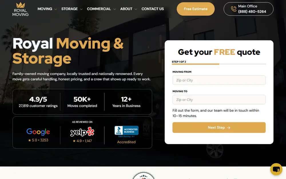 Royal Moving & Storage Los Angeles homepage