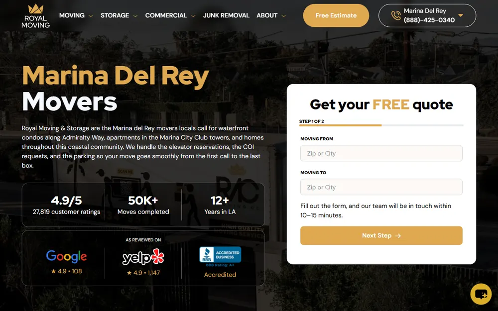 Royal Moving & Storage Marina Del Rey homepage
