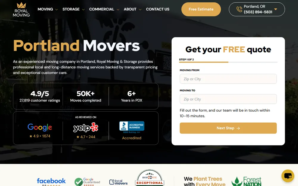 Royal Moving & Storage Portland homepage