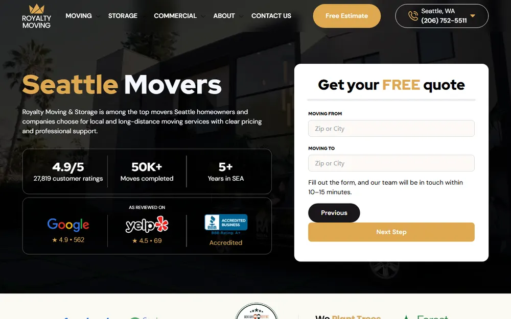 Royalty Moving & Storage Seattle homepage