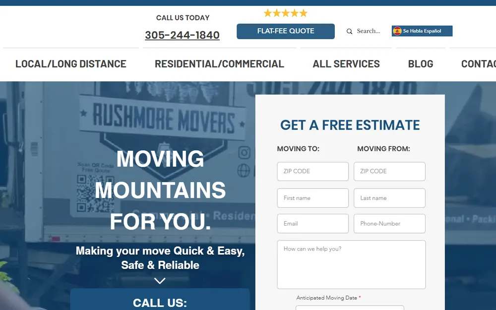 Rushmore Movers homepage