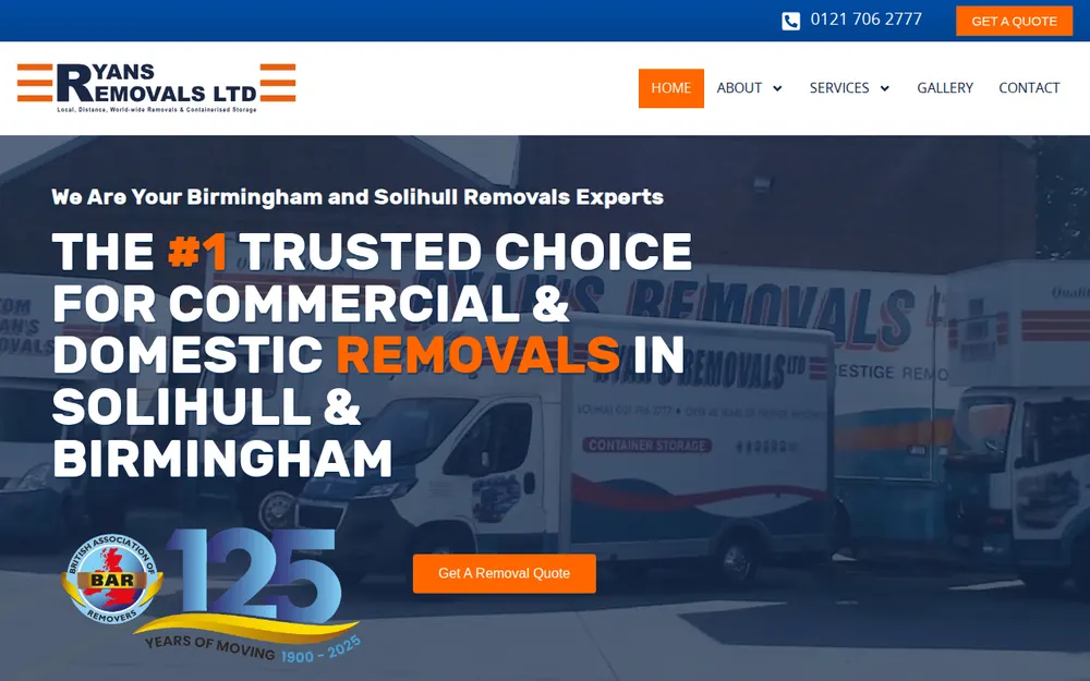Ryans Removals homepage