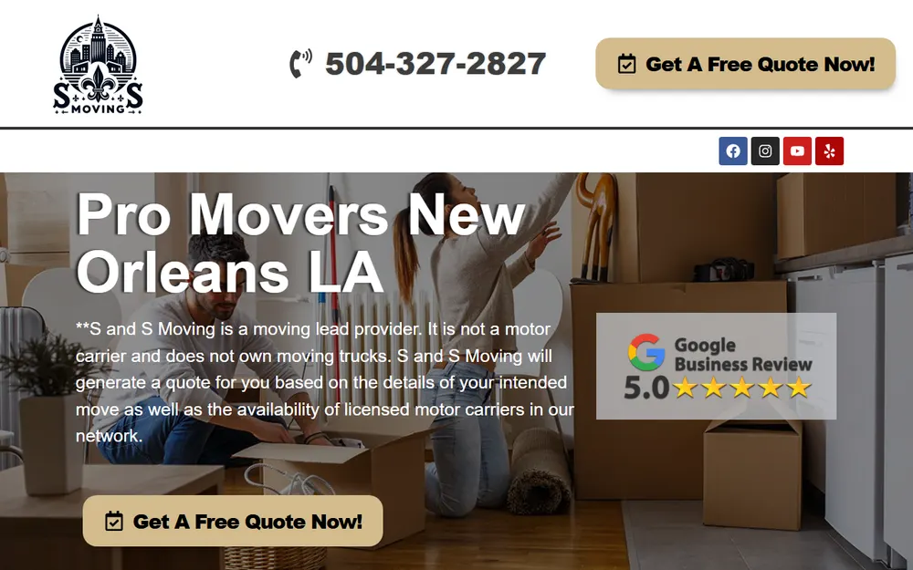 S and S Moving homepage