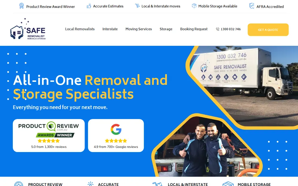 Safe Removalist Australia homepage