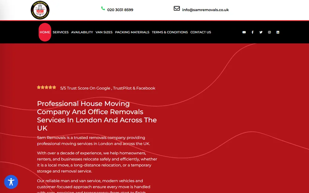Sam Removals homepage