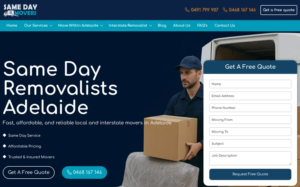 Same Day Movers homepage