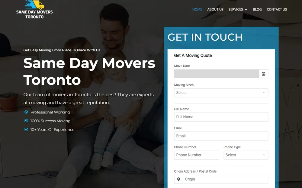 Same Day Movers Toronto homepage