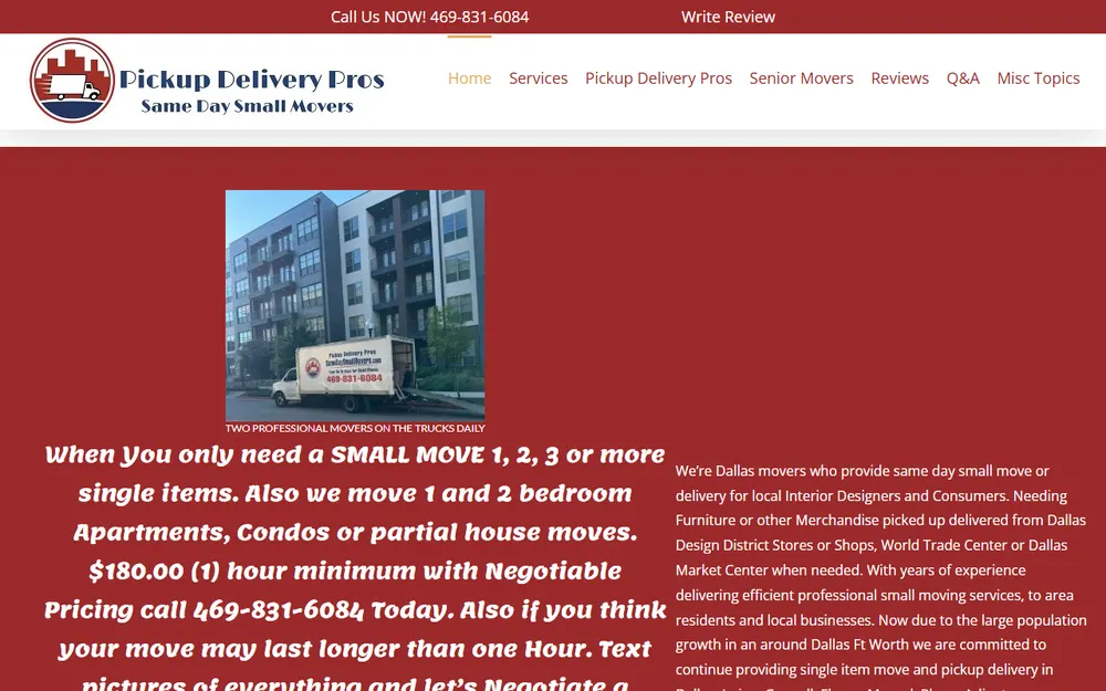 SAME DAY SMALL MOVERS homepage