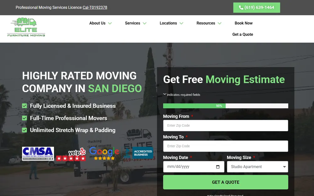 San Diego Elite Furniture Moving House and Apartment Movers homepage