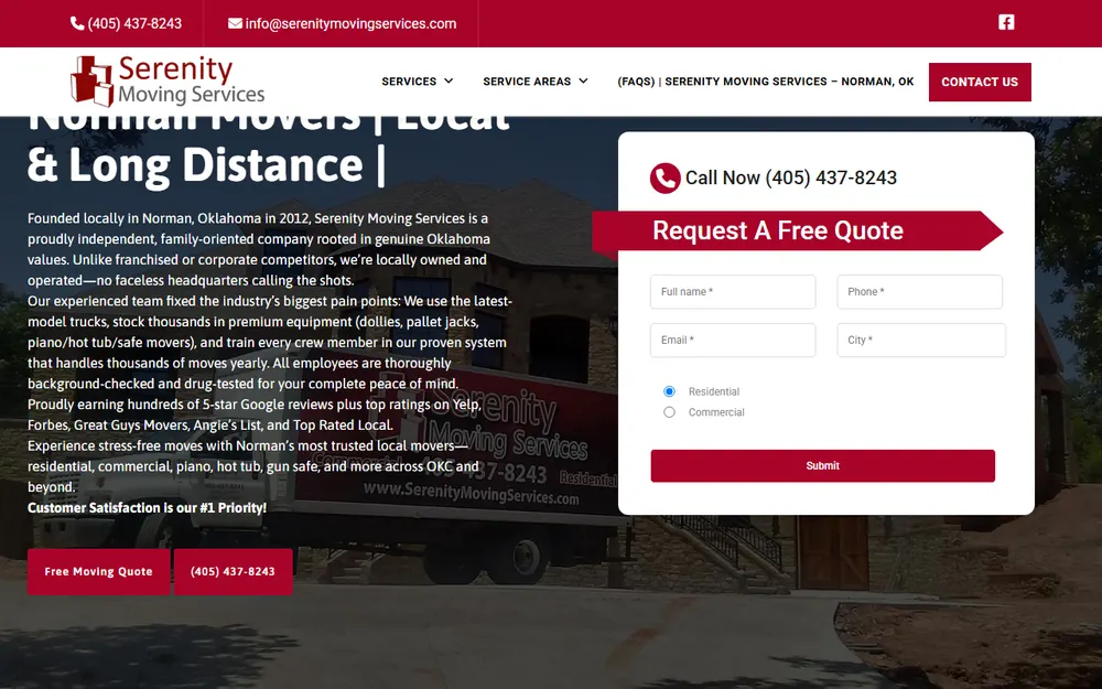 Serenity Moving Services homepage