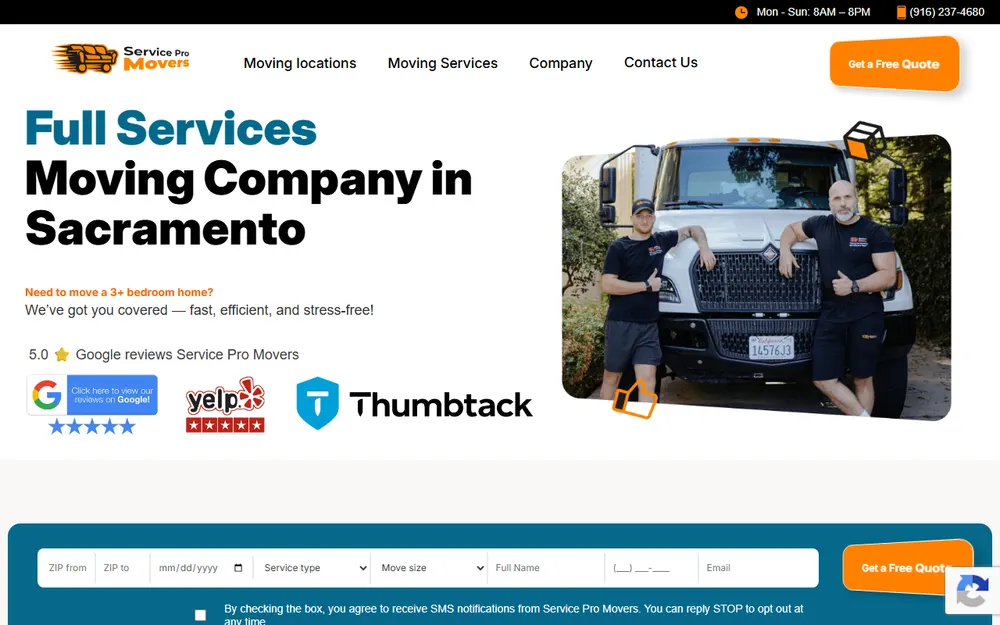 Service Pro Movers homepage