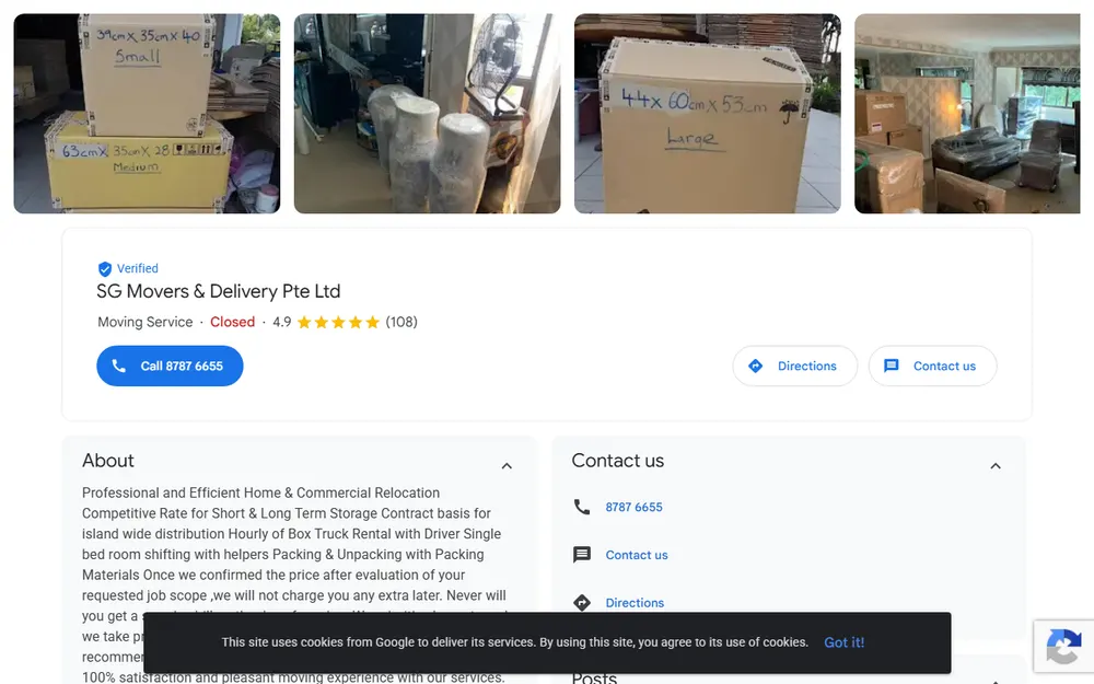 SG Movers & Delivery Pte Ltd homepage