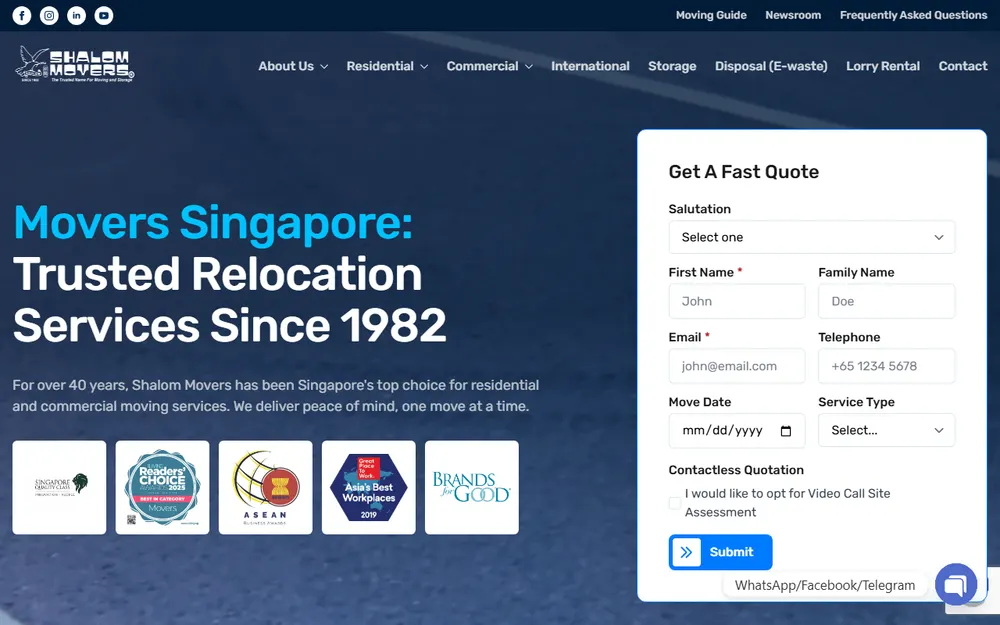 Shalom Movers Pte Ltd homepage