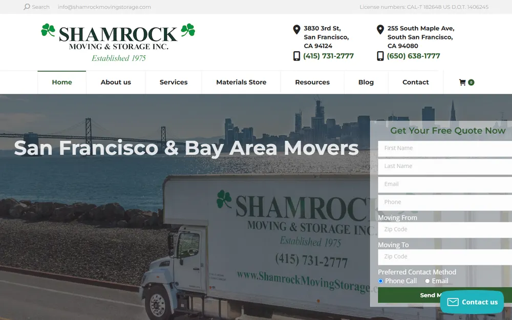 Shamrock Moving & Storage, Inc. homepage