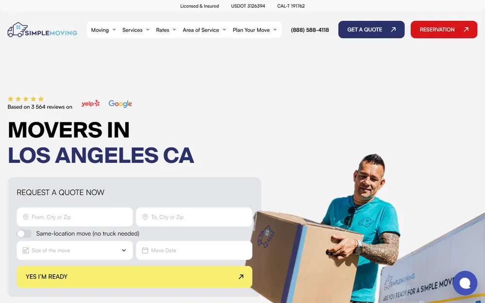 Simple Moving Company homepage