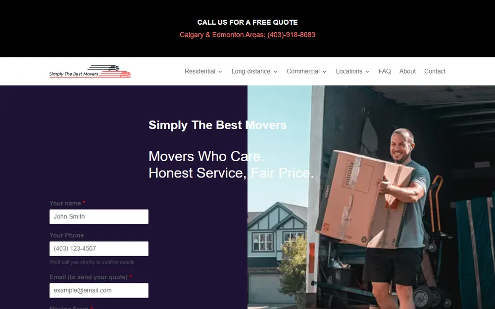 Simply the Best Movers homepage