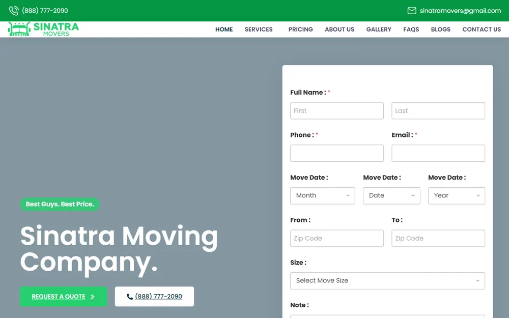 Sinatra Movers homepage