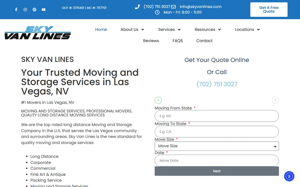 Sky Van Lines homepage