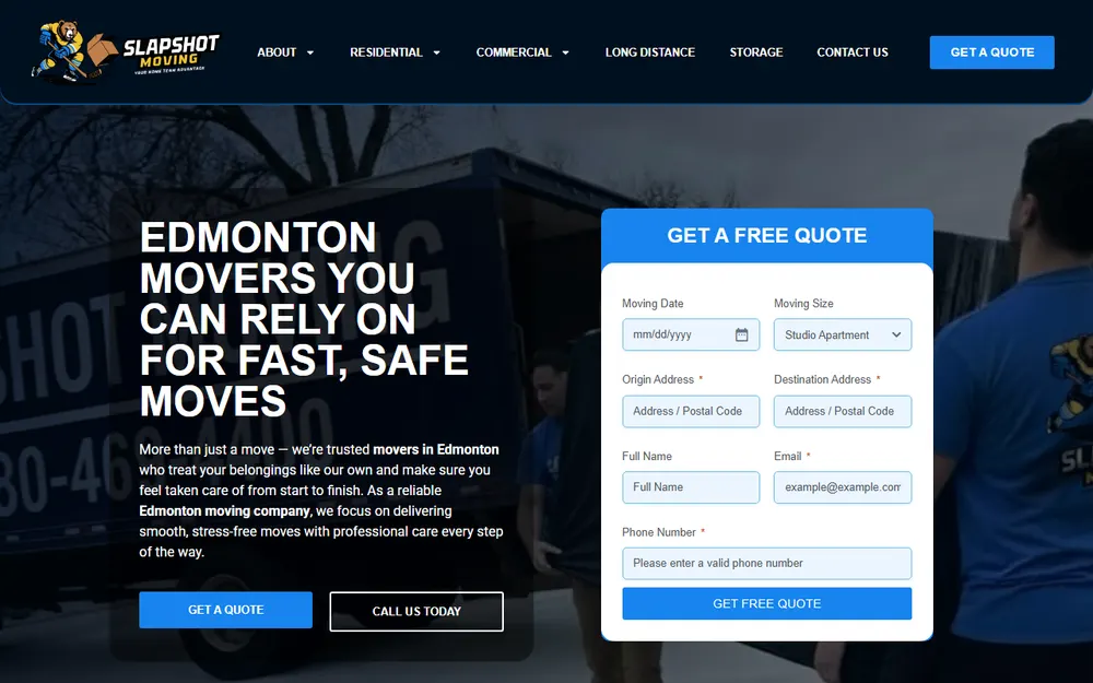 Slapshot Moving & Storage homepage