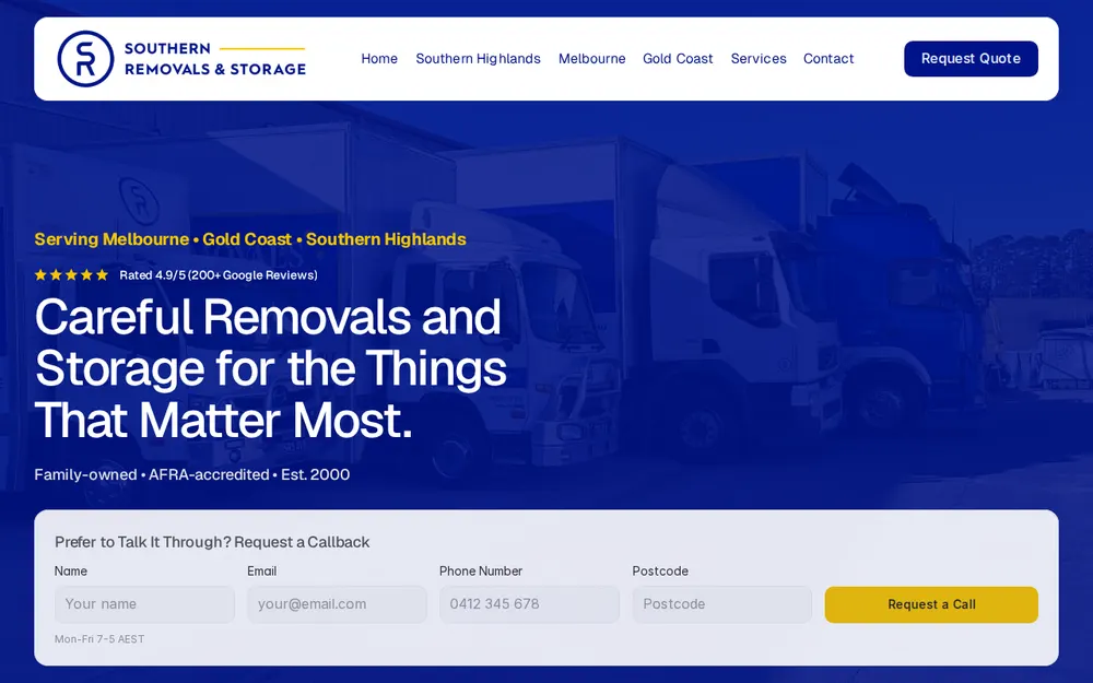 Southern Removals & Storage Gold Coast homepage