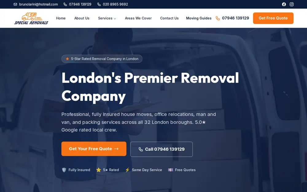 Special Removals - Man and Van London homepage