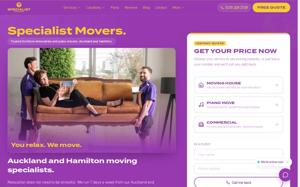 Specialist Movers homepage
