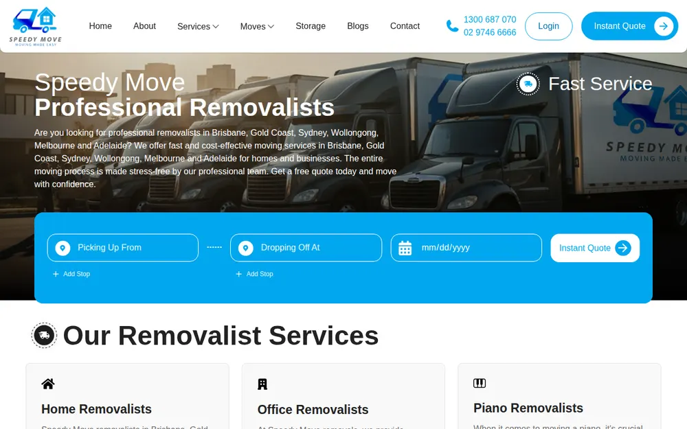 Speedy Move Removals and Storage homepage
