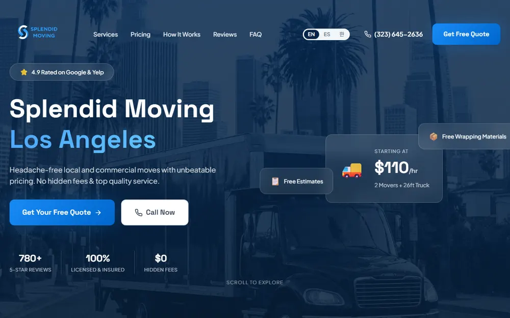 Splendid Moving homepage