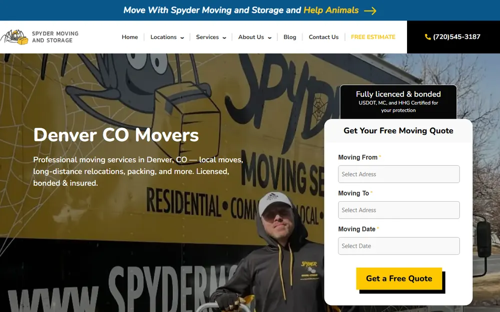 Spyder Moving and Storage Denver homepage