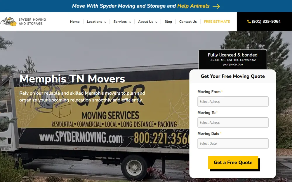Spyder Moving and Storage Memphis homepage