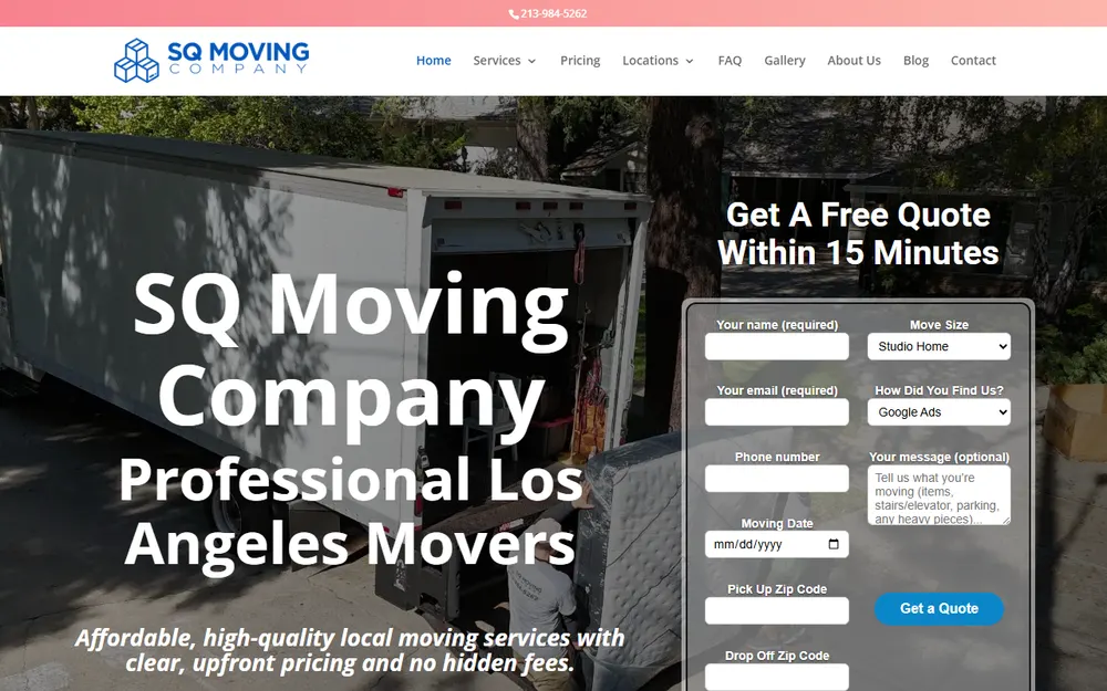 SQ Moving Company homepage