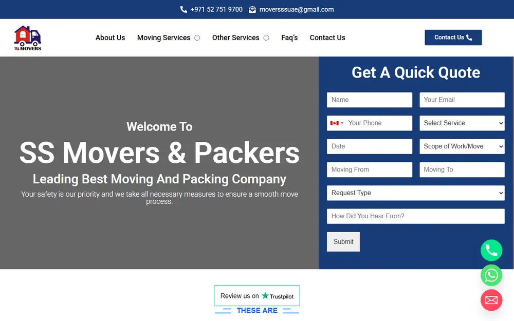 SS Movers & Packers homepage