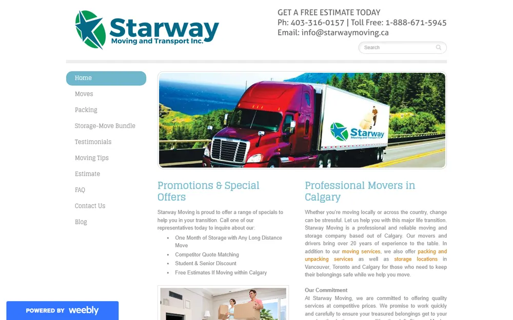 Starway Moving and Transport Inc homepage