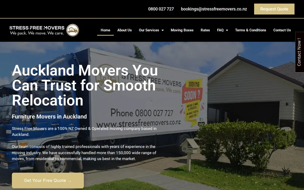 Stress Free Movers homepage