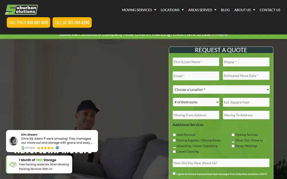 Suburban Solutions Moving homepage