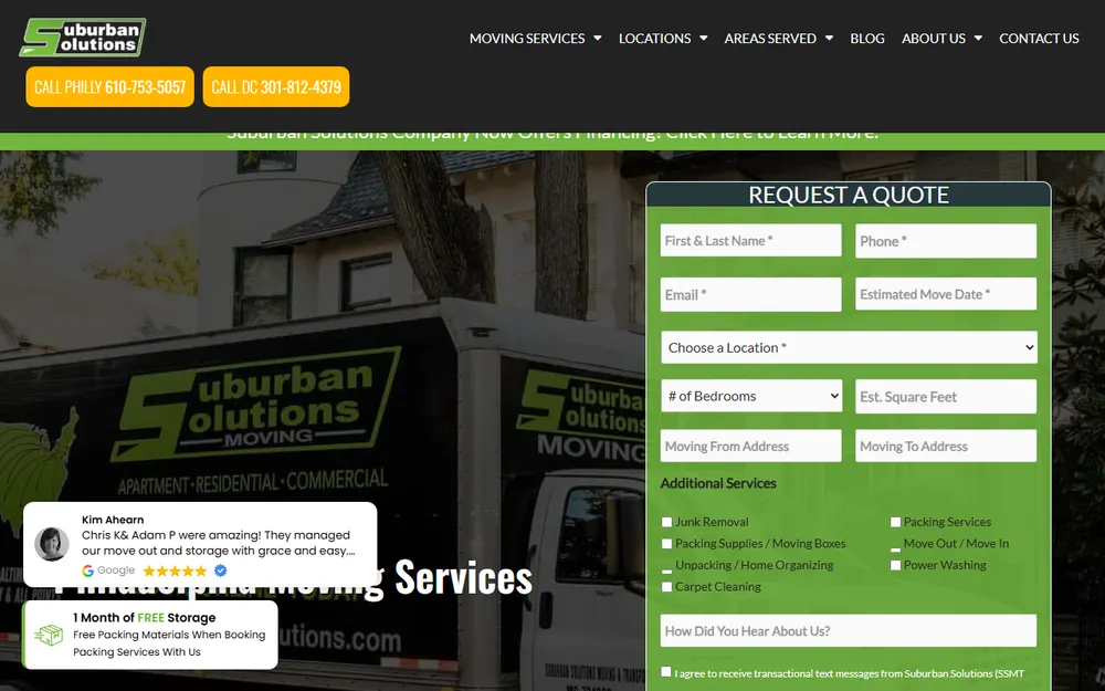 Suburban Solutions Moving homepage