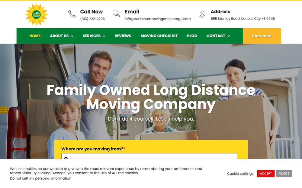 Sunflower Moving and Storage homepage