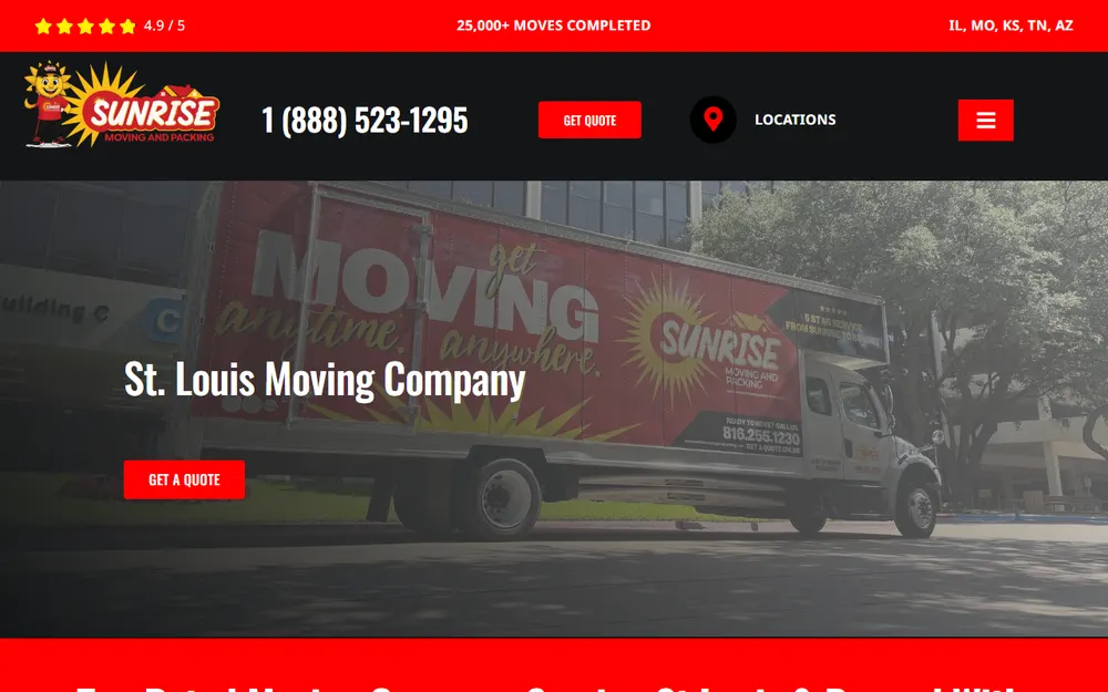Sunrise Moving and Packing homepage