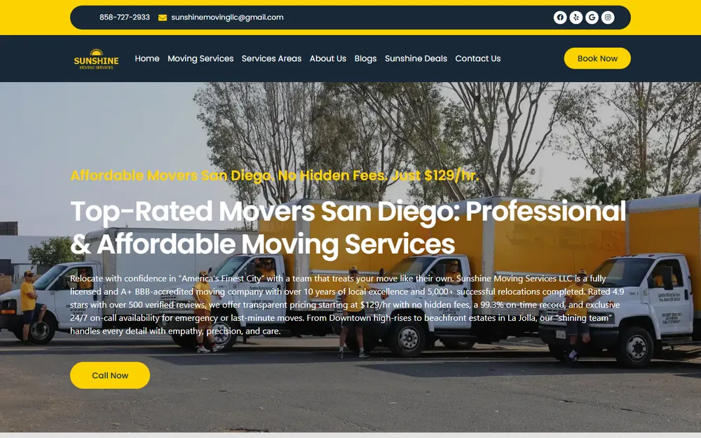 Sunshine Moving Services homepage