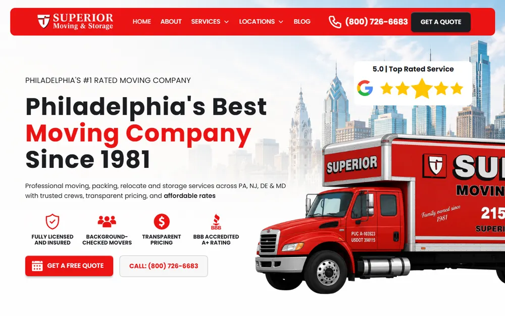Superior Moving & Storage homepage