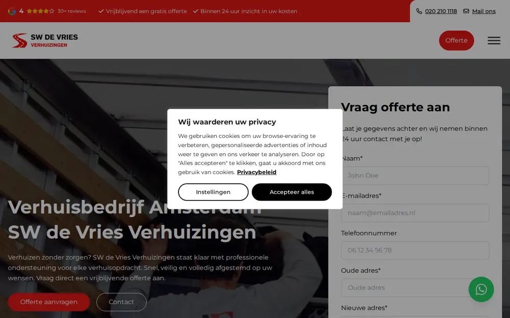 S.W. de Vries Verhuizingen Amsterdam homepage