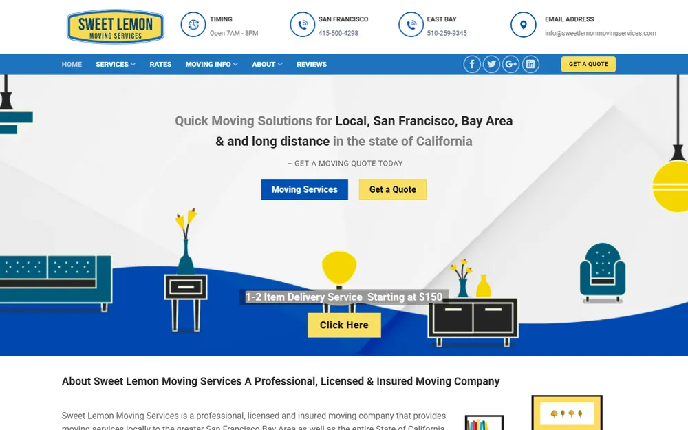 Sweet Lemon Moving Services homepage